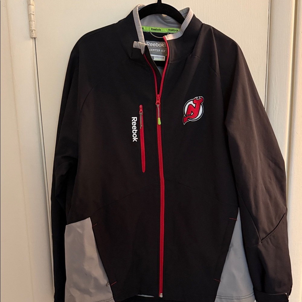 Reebok New Jersey Devils Men's Black and Gray Jacket with Red Highlights